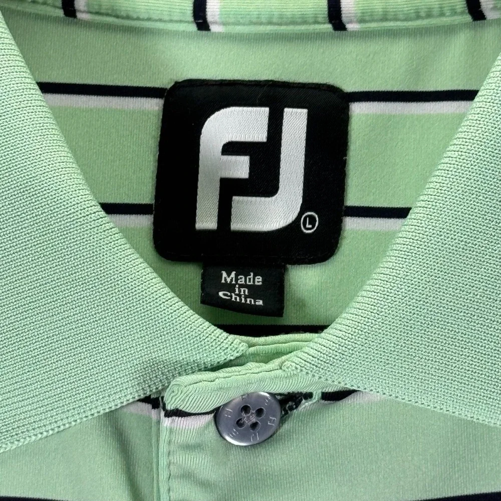 Footjoy Polo Shirt Mens Large Green Stripe Golf Sport Lightweight Stretch Active
